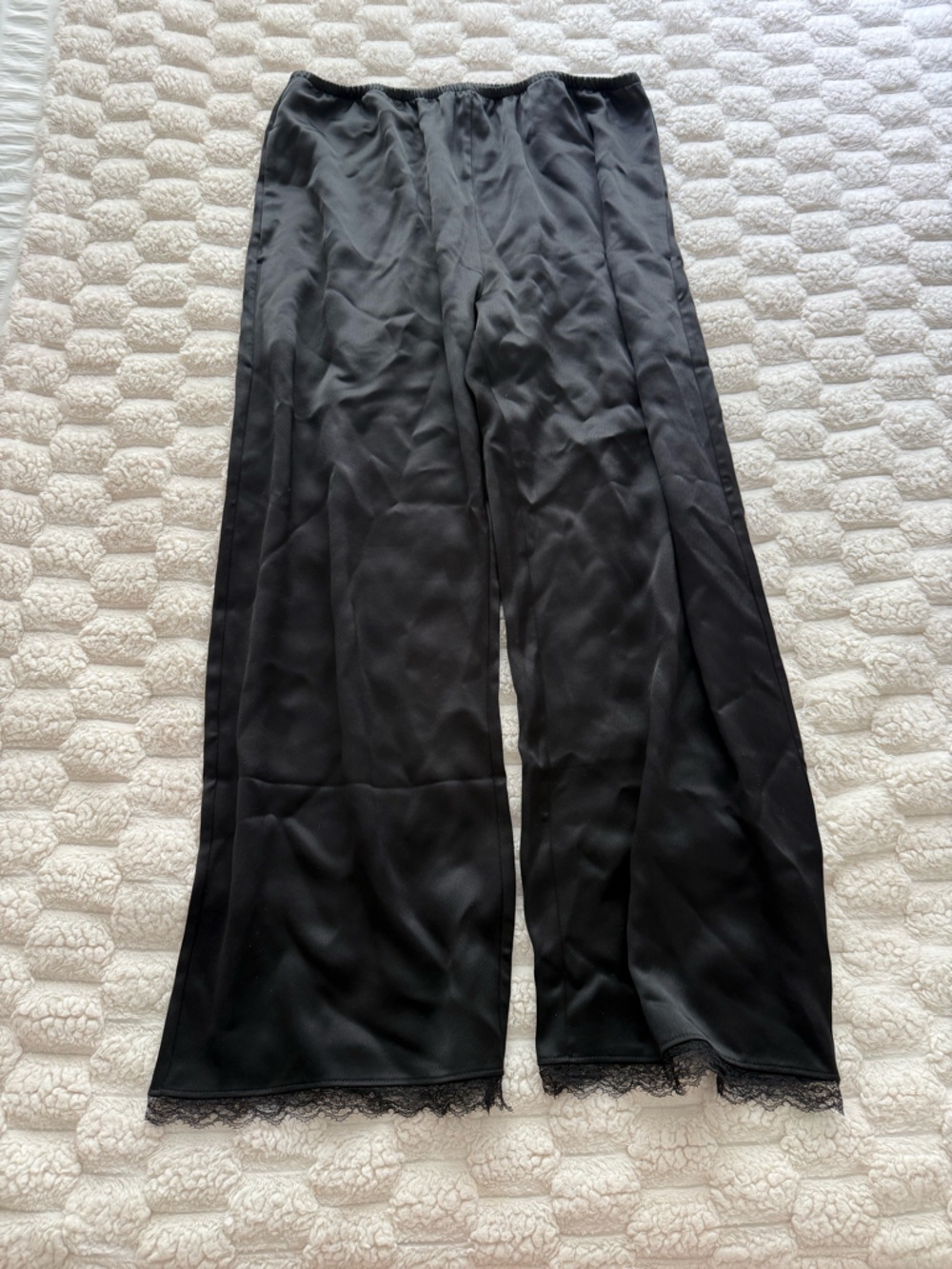LESET Black Satin Ankle Length Pants - Sleek Straight Leg